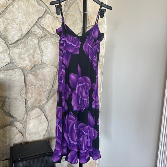 Vintage Dark Floral Spaghetti Strap Bias Cut Midi Dress - Picture 4 of 5